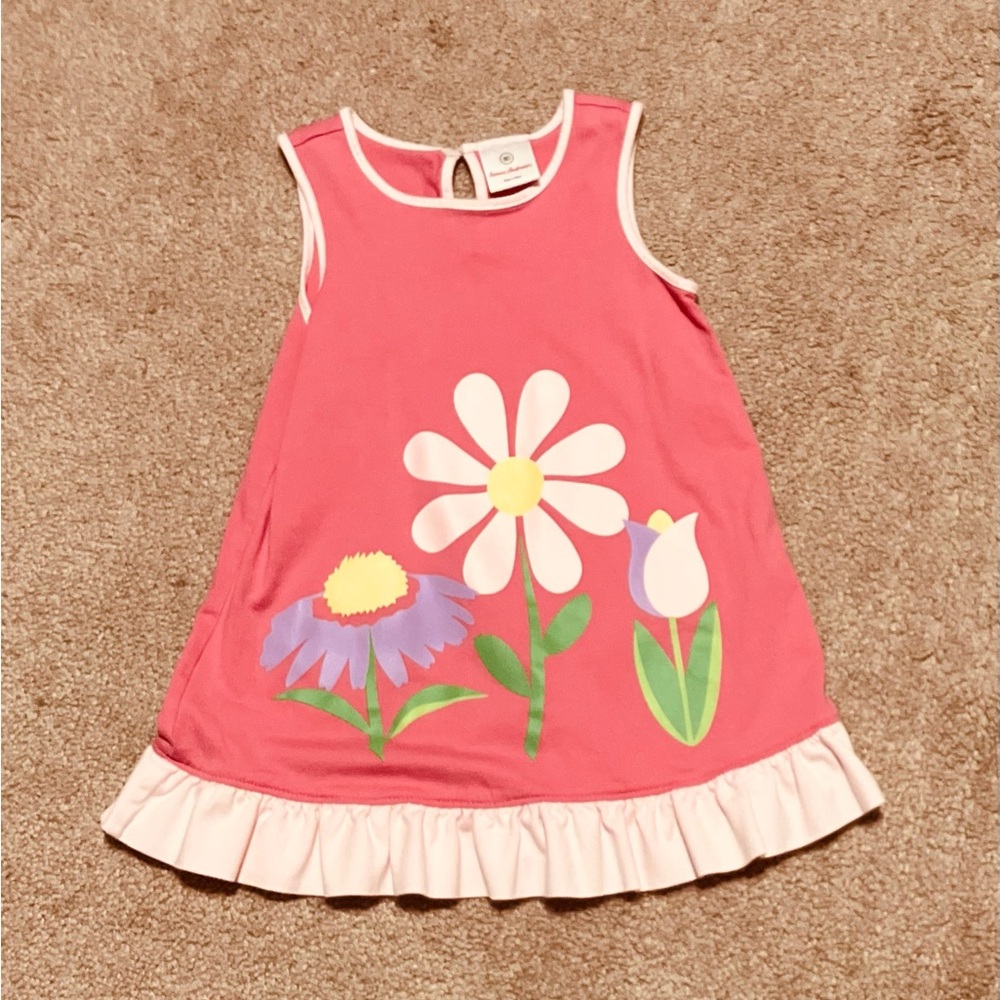 Hanna Andersson Screenprint Dress, Pink w/Flowers - Size 80 (18/24 mos) (VGUC)